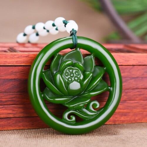 Natural Green White Womens Jade Pendant Hand Carved Jadeite Necklace for Women Men Fashion Accessories with Chain Jewelry