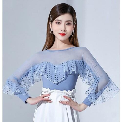 Mesh Stitching Latin Dance Leotard For Women Fashion Prom Performance Stage Clothing Tango Rumba Competition Costume YS2083