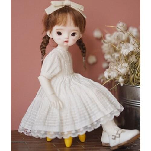 1/6 BJD White Dress Yosd Bow Headdress 1/6Doll Clothes