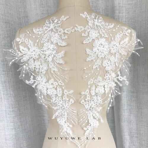 1Pair White/Black/Red Sequins 3D Flowers DIY Patch Applique Mesh Sew On Patches Floral Patch Costume For Wedding Dress Decor SW7