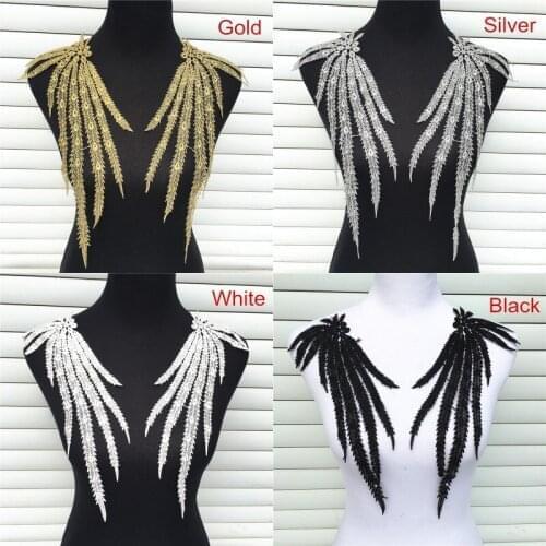 1pair Golden Embroidered Venise Lace Fabrics For Sewing Neckline Collar Applique Phoenix/peacock Feather Diy Dress Accessories
