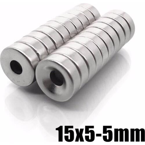 100pcs 15mm x 5mm Strong Magnets 15x5 15mm*5mm Countersunk Ring Hole 5mm Rare Earth Neodymium free shipping 15*5-5mm
