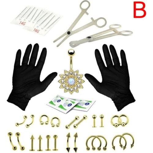 16G 14G Belly Nipple Eyebrow Lip Nose Ring Tongue Body Piercing Kit Jewelry Tool Set Piercing Needles For Body Jewelry
