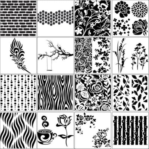 16pcs feather plastic mold shield DIY cake scrapbook stencils hollow Embellishments printing lace ruler Valentines Day