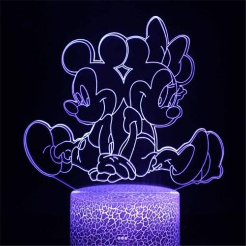 Disney Mickey Minnie Mouse 3D Night Lights Cartoon Led Set for Kids Decoration Bedroom Visual Cute Lampara Novelty Lighting