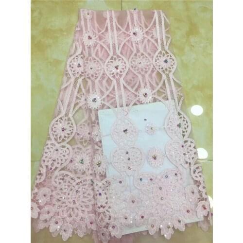 African lace fabric beaded Sequins party lace fabric coral french lace fabric embroidery high quality 2019 wedding lace Pink