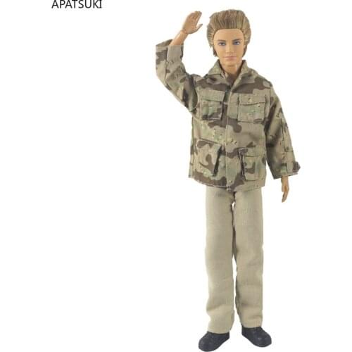 Army Soldier Cosplay 1/6 Boy Doll Clothes For Ken Doll Coat & Trousers Pants For Barbie Boyfriend Ken Prince Male Boy Doll