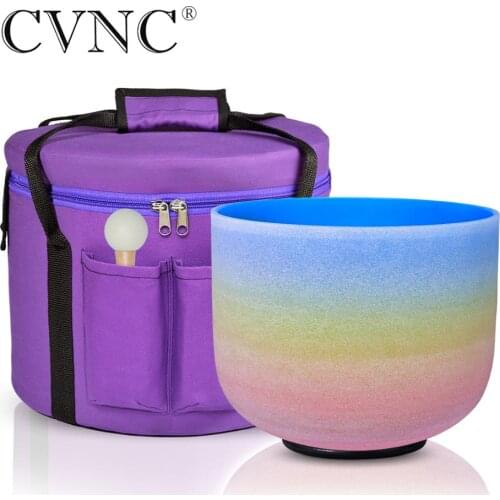CVNC 8" 432Hz or 440Hz Note G Throat Chakra Frosted Rainbow Quartz Crystal Singing Bowls +1pc 8" Carry bag