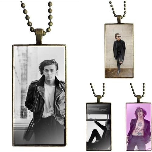 EJ Glaze Glass Cabochon Choker Pendant Rectangle Necklace Bronze Color Jewelry For Women Children Matty Healy The 1975