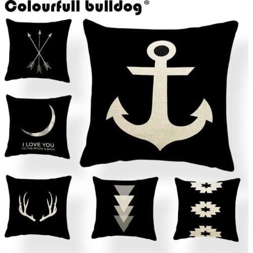 Geometry Checkered Anchor Cushion Arrow Pillow Cases Black Home Outdoor Decor Home Moon Throw Pillows Antlers 18X18 Burlap Soft