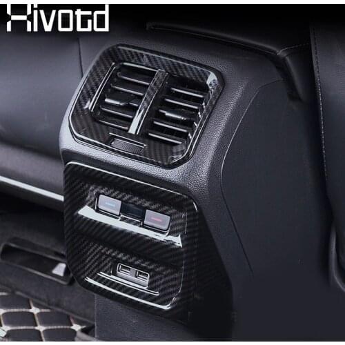 Hivotd For Volkswagen VW Tiguan 2020 2019 Chrome Carbon Fiber Rear Armrest Air Vent Outlet Cover Trim Frame Molding Garnish