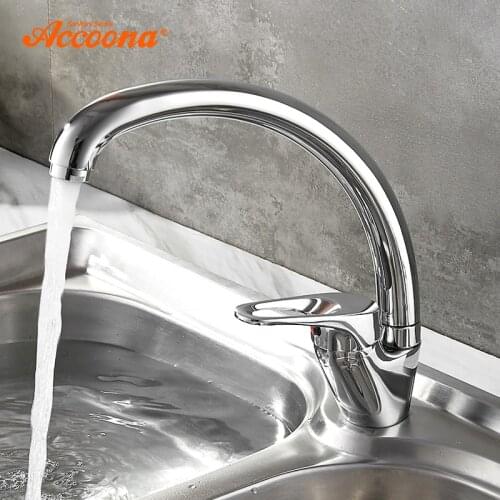 Accoona Chrome Plated Kitchen Faucet Finish Brass Water Power Swivel Spout Vessel Sink Tap Contemporary Single Handle Faucet