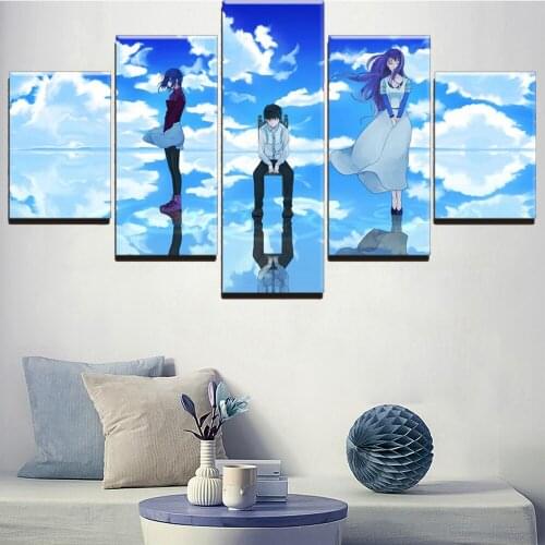 5 Pieces Wall Art Canvas Painting Anime Characters Poster Blue Sky Modern Living Room Bedroom For Home Decoration Modular
