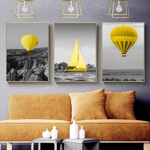 Hot Air Balloon Picture Home Decor Nordic Canvas Painting Wall Art Scenery Yellow Color Decor Posters and Prints for Living Room
