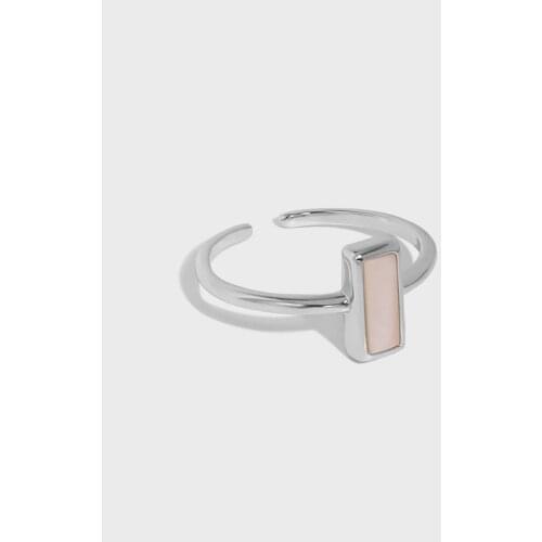 Real 925 Sterling Silver Rectangular Rings For Women Fine Jewelry 2021 Birthday Girl Gifts, Elegant Pink Shell Ring Woman Bijoux