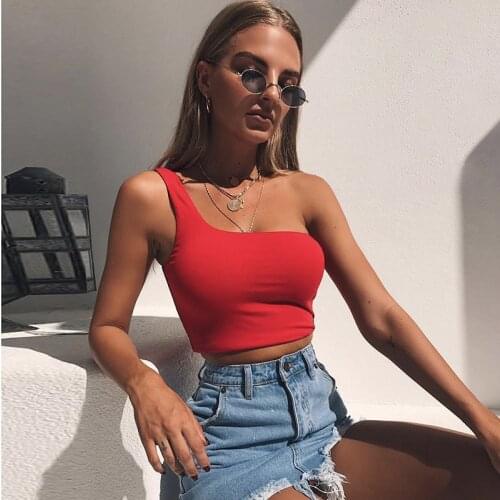 QICIUS One Shoulder Crop Tops Women 2021 Sexy Tank Top Ladies Beach Streetwear Ropa De Mujer Casual Basic Debardeur Femmes