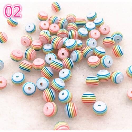 6/8MM 50pcs DIY Bracelet Accessories Children Handcraft Department Round Transparente Resin Stripe Beads for jewelry Findings #B