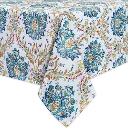 Abstract Floral Damask Pattern Linen Table Cloth-Waterproof Wrinkle Resistant Heavy Weight Textured Tablecloth