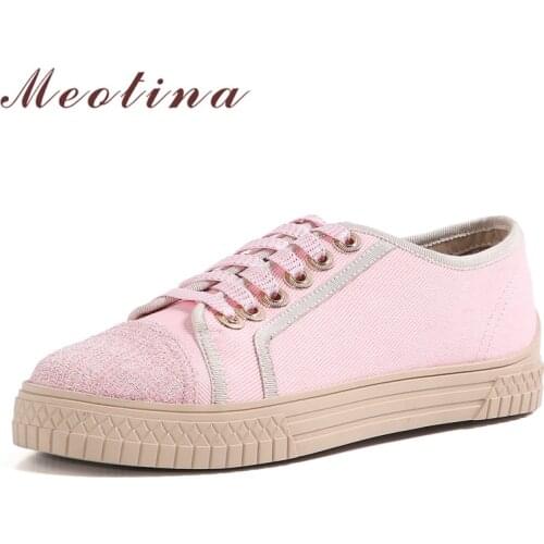 Meotina Women Shoes Round Toe Flats Shoes Cross Tied Casual Footwear Mixed Colors Flat Shoes Ladies Spring Autumn Beige Pink