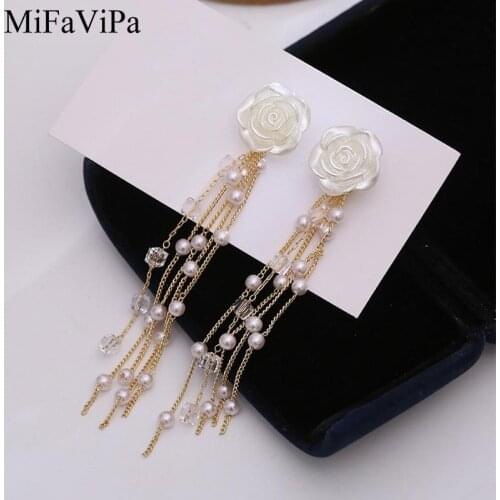 MiFaViPa Dangle & Chandelier Beads Flower Earrings Drops Korean Style Simple Sweet Earrings Female Evening Party Dangle Earrings