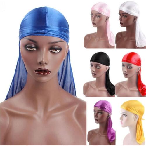 Fashion Unisex Womens Satin Durags Bandanna Turban Wigs Pirate Hat Men Silky Durag Headwear Headband Hair Accessories 9 Color