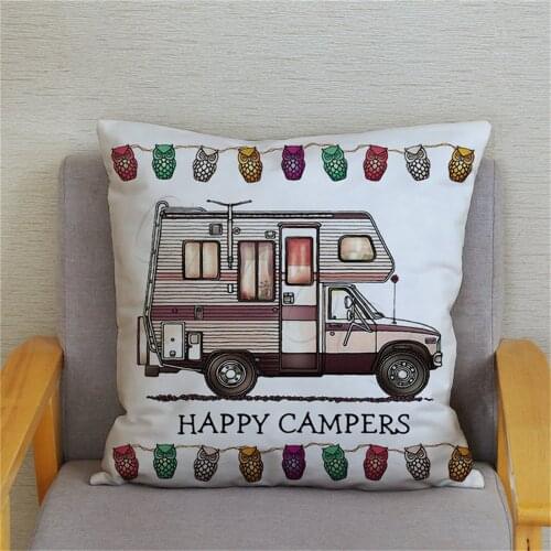 Fashion Pillowcase Happy Campers Car Print Pillow Covers Teens Cushion Cover Camping Throw Pillow Case Sofa Home Pillowcase
