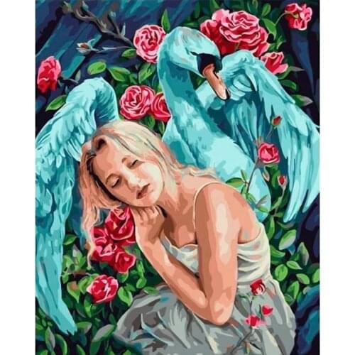 Swan Sleeping Girl Figure Painting By Numbers Hand Painted Oil Painting Adult Child Picture Colouring Home Decor Unique Gift