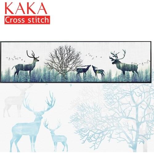 KAKA Cross stitch kits Embroidery needlework sets with printed pattern,11CT canvas,Home Decor for garden House,5D Elks Grassland