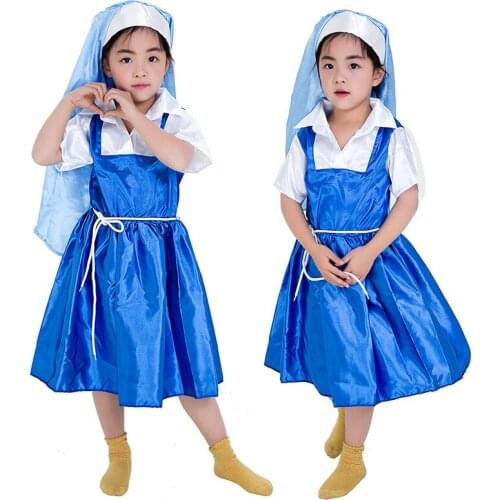 New Arrive Girls Blessed Virgin Mary Dress Halloween Carnival Party Costume for Kids Nun Costumes Pastor Clothes Christ Drama