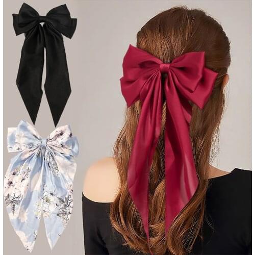 New Spring Hair Clip Satin Girls Barrettes Print Hairband Ribbon Bow Ponytail Hairpin Women Headwear Hair Accessories Headbands
