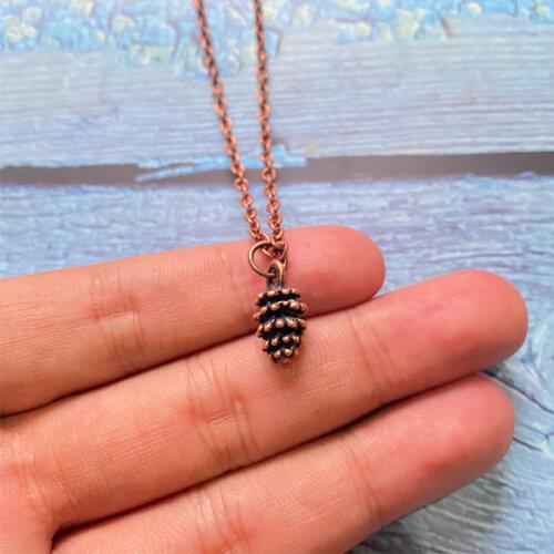Pine Cone Necklace - Small Pinecone Autumn Nature Charm Jewellery Copper Plated