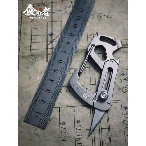 Outdoor titanium alloy carabiner fast hanging multifunctional utility knife high strength EDC tool key ring D type bottle opener