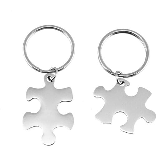 Risul blank jigsaw puzzles couple keychain charms Pendant for personalized customized stainless steel DIY Jewelry