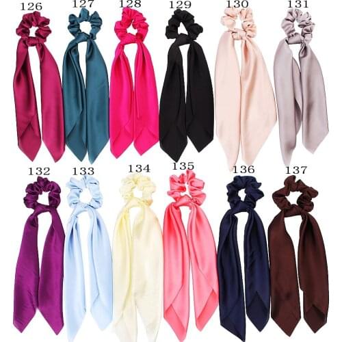 Scrunchie Streamer Accessories Women Girl Ponytail Holder Elastic Hairbands Scrunchies Satin Ribbon Turban Hair Ties 20pcs F415A