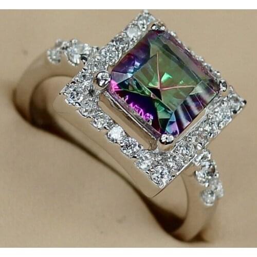 SHUNXUNZE Exquisite Gift Fancy Wedding rings Jewelry for women dropshipping Rainbow Cubic Zirconia Rhodium Plated R3341 size 7 8