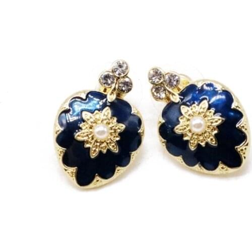 Navy Blue Enamel Cute Flower Earring