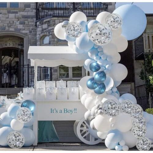 Blue White Balloon Wreath Garland Arch Kit Silver Confetti Balloons Birthday Party Wedding Bridal Baby Shower Decoration Set