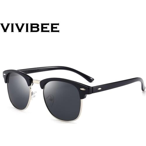 VIVIBEE Classical Square Men Sunglasses Woman Sun Glasses Polarized Man Blue Mirror Lens Driver Top Quality Polarised Shades