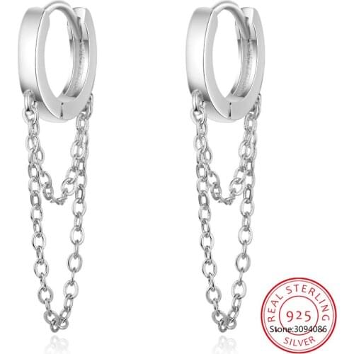 Minimalist Genuine 925 Sterling Silver Double Layer Linkced Chain Clips Earrings For Women Wedding Jewelry Gift DA544