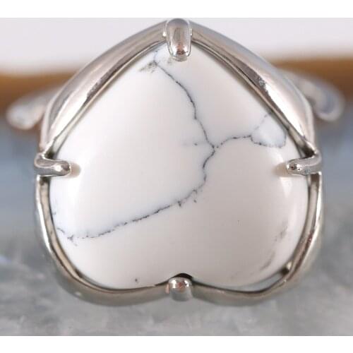 Finger Ring For Woman Natural Stone Gem Heart Beaded Ring White Howlite Resizable Ring Jewelry Gift 1Pcs Z413