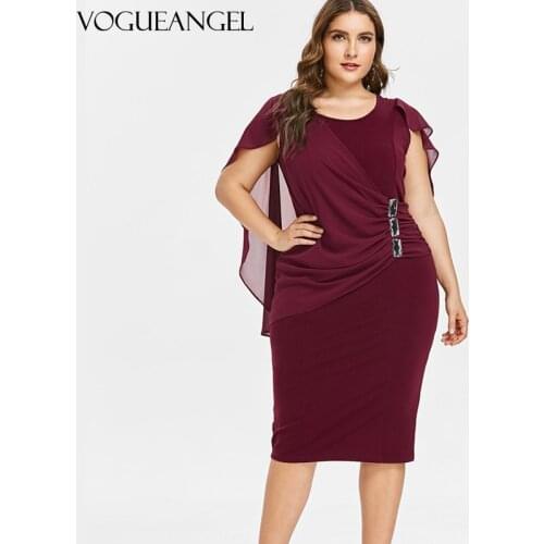 Plus Size Rhinestone Ruched Embellished Capelet Dress Summer O Neck Sleeveless Women Dresses OL Party Dress Vestidos 5XL