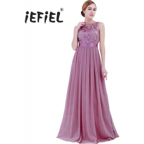 IEFiEL Womens Elegant Lace Dress Floor-Length Chiffon Vestidos De Festa Maxi Dress Formal Evening Birthday Party Long Dresses
