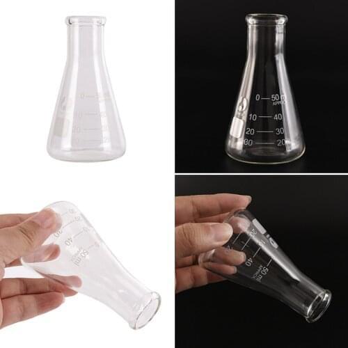 1PC 50ml Transparent Clear Lab Conical Flask Clear Glass Scientific Safe Glassware Laboratory School Glass Erlenmeyer Flask