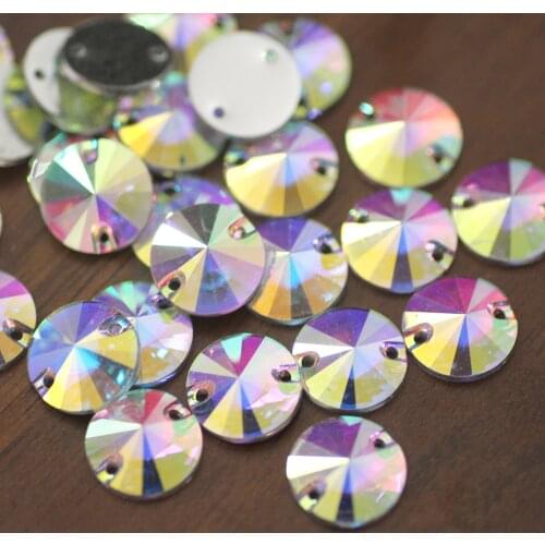 12mm 50pcs crystal AB round sew on rhinestones flatback with 2 holes for garments accessories decoration