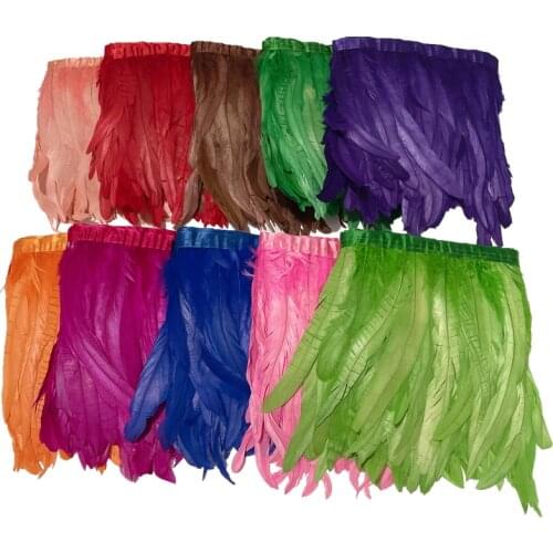 2Meter Colored Rooster Tail Feather Trim Ribbon Tape Black Pheasant Feathers for Crafts Carnival Clothes Plume Decoration Plumas