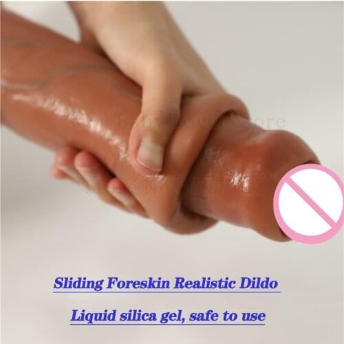 30cm Long Sliding Foreskin Penis Female Masturbator Realistic Dildo Big Dick Suction Cup Dildo Sex Toys for Women Gay Consolador