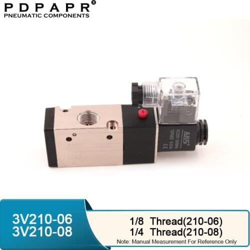 3V210-06/08 Pneumatic Electric Solenoid Valve 3 Way 2 Position Gas Control Air Magnetic Valve DC/AC Coil Volt Hose Fittings