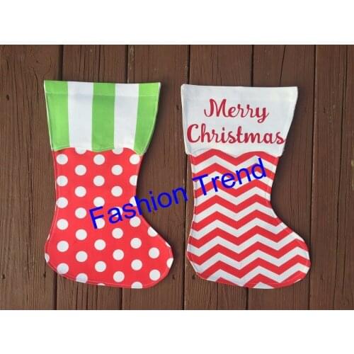 40pcs/lot Christmas Decoration Canvas Stocking Garden Flag good quality monogram personalize X-mas chevron polka dot flags