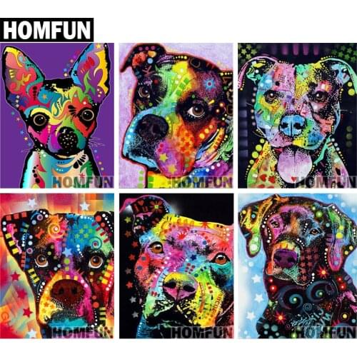 HOMFUN Full Square/Round Drill 5D DIY Diamond Painting "Colorful dog" 3D Embroidery Cross Stitch 5D Home Decor Gift A01021