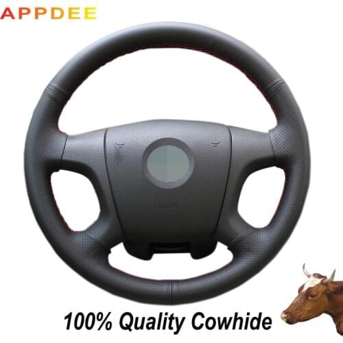 APPDEE Black Genuine Leather Car Steering Wheel Cover for Skoda Octavia 2005-2009 Fabia 2005-2010